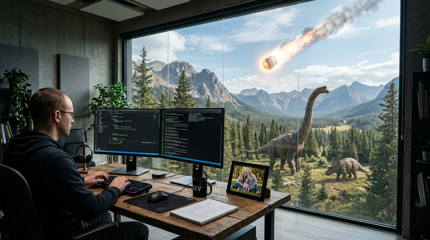 Meteorito y dinosaurios como metáfora del impacto de la inteligencia artificial