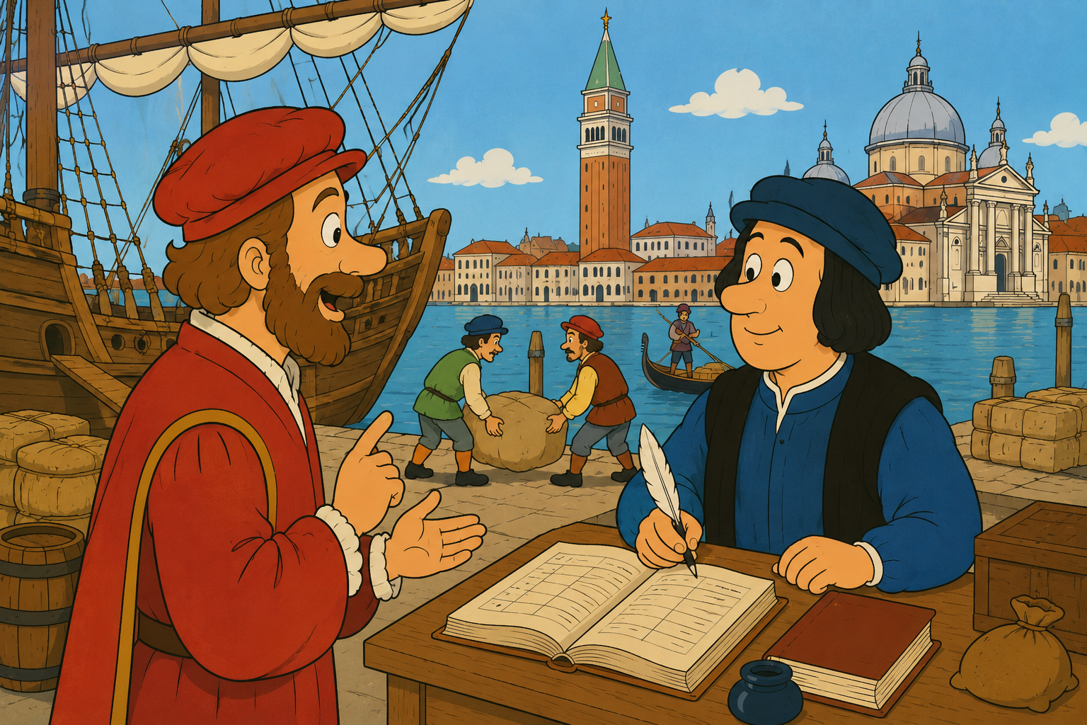 Mercaderes venecianos en el puerto